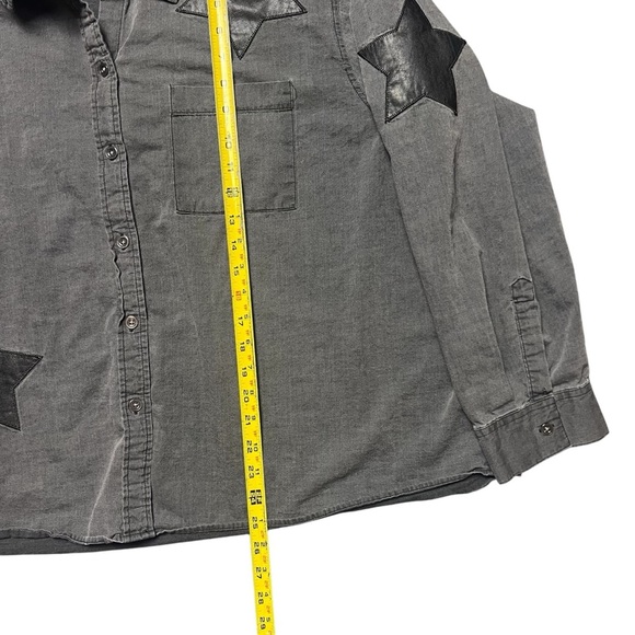 CATO Gray Button Down Faux Leather Star Patches Top - Picture 6 of 6